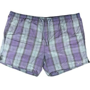 Vintage Christian Dior Shorts Mens L Purple Green PlaidDrawstring Mesh Lined 90s